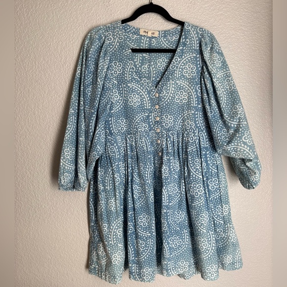 Madewell Bubble-Sleeve Button-Front Mini Dress in Indigo Paisley - Picture 9 of 11